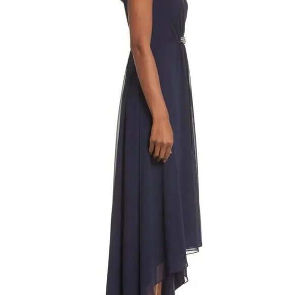 Eliza J Navy Blue Embellished High/Low Chiffon Dress Size 10 $188 - Picture 14 of 14